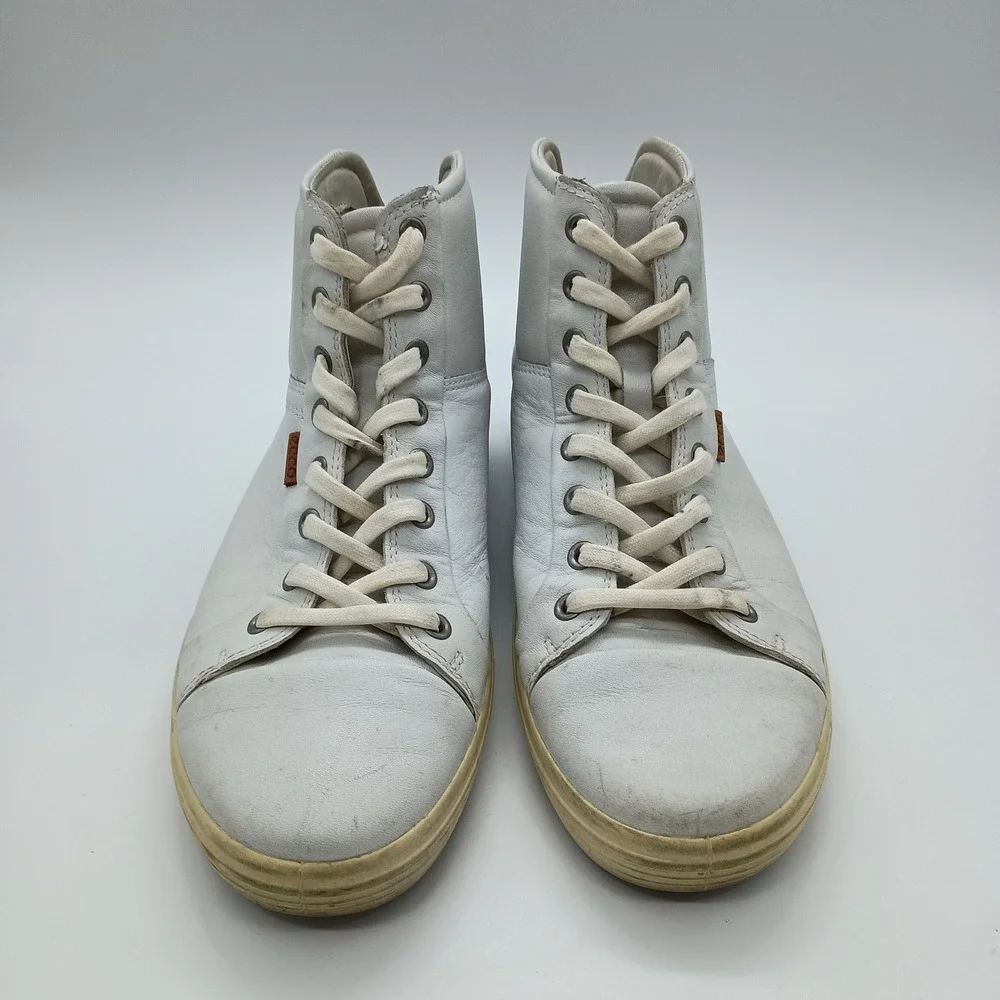 ECCO Soft 7 White Leather High Top Sneakers Mens Size 41‎ Extra Width
